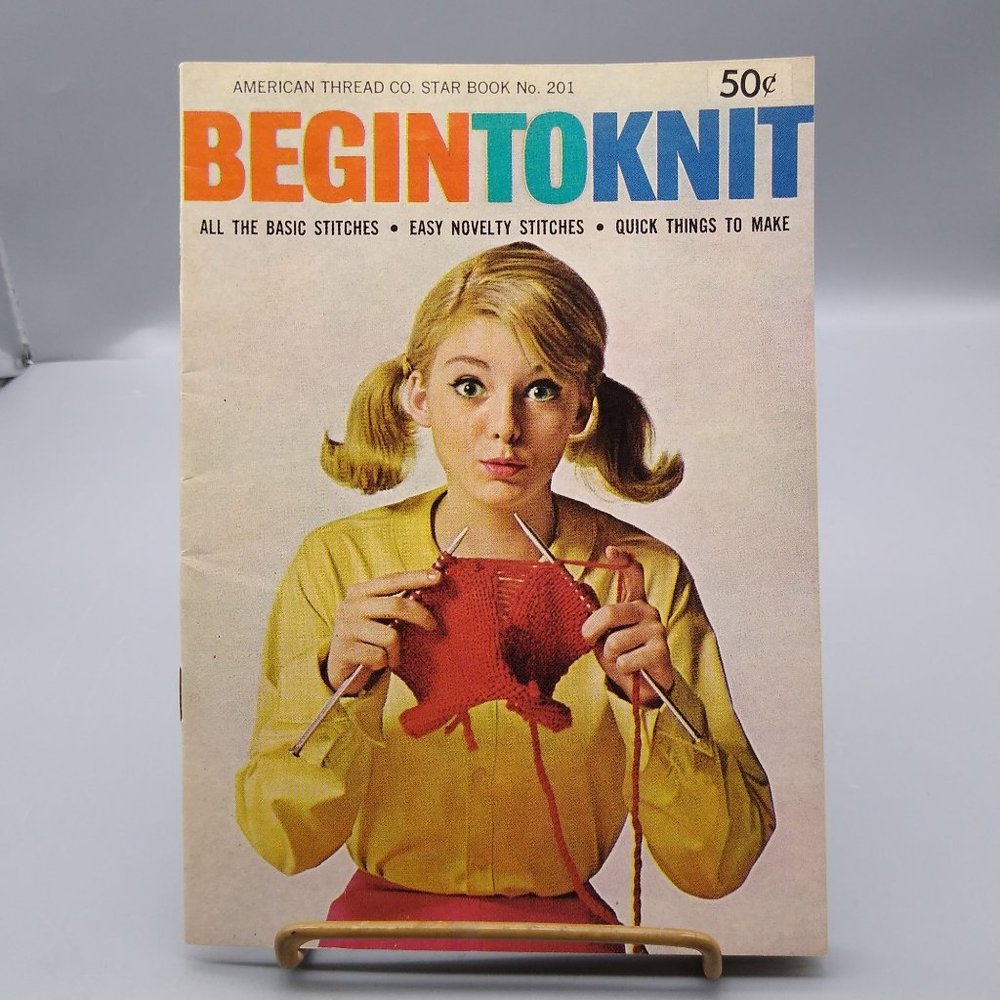 Vintage Begin to Knit 1960s Star Book 201, Pattern Booklet for Basic and Novelty